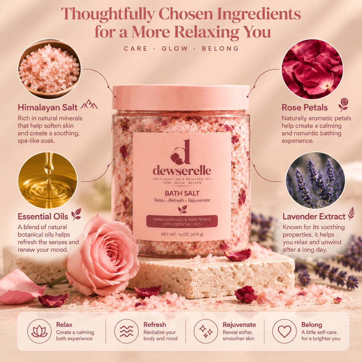 dewserelle® Rose Mineral Bath Salt